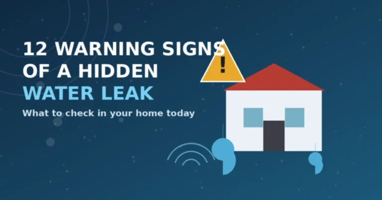 Illustration of 12 warning signs of a hidden water leak in a home
